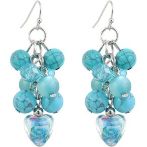 Aenu Handmade Beads Earrings for Women Drop Cluster Beaded Earrings Dangling Cute Heart Hook Earring for Teen Gril