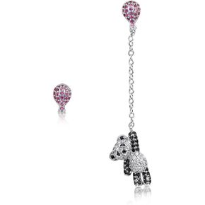 Suplight 925 Sterling Silver Asymmetric Earrings, Bear Ballon/Paper Clip Mismatch Stud Dangle Earings for Women (With a Gift Box)
