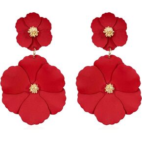 GUOXIAOMEI White Summer Flower Floral Dangle Earrings Boho 2 Layered Floral Petal Drop Earrings Statement Stud Earring for Women Girls jewelry