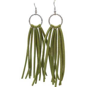 Bohemian Suede Tassel Fringe Earrings Geometric Deerskin Boho Western Statement Dangel Earrings for Women Girls Handmade Lightweight Jewelry