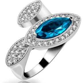 Uloveido Women's Unique Platinum Plated Oval Cut CZ Eye Shape Exaggerated Big Cocktail Ring Wedding Engagement Jewelry Gift Size 6 7 8 9 J318