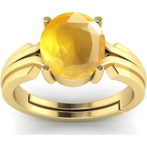 LMDPRAJAPATIS 6.25 Ratti / 5.42Ct Certified Natural Yellow Sapphire Gold Plated Ring For Women Valentine Day, New Year, Wear