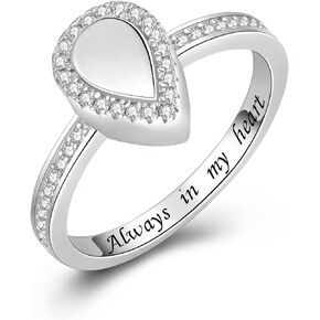 925 Sterling Silver Cremation Rings Teardrop Ash Memorial Urn Ring Hold Ashes Engraved Always in my heart Cremation Jewelry