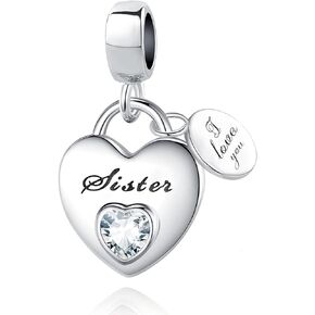 MiWangLing Love You Auntie Sister Granddaughter Wife Brother Heart Crystal Charm for Pandora Bracelet Necklace Chirstmas Gift