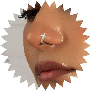 Punk Crystal Nose Ring Gold Cz Cross Clip On Nose Ring Crystal Cross Nose Ring Rhinestone Crucifix Nose Ring Hoop Jewelry for Women and Girls Gifts