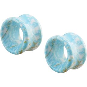 Pierced Owl Natural Turquoise Stone Double Flared Tunnel Plugs, Sold as a Pair