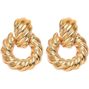 14K Gold Plated Twisted Circle Drop Dangle Earrings for Women Chunky Geometric Earrings Door Knocker Statement Earrings Jewelry