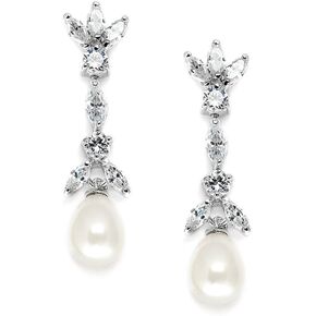 ماريل اقراط زفاف متدلية من الزركونيا المكعبة ولؤلؤ المياه العذبة - قطع ماركيز من الزركونيا المكعبة ولؤلؤ الزفاف in Kuwait