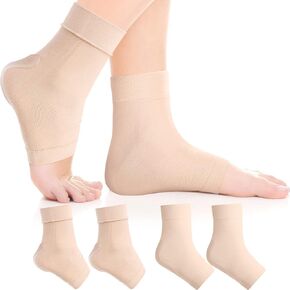 Eurzom 2 Pairs Heel Protector Heel Gel Sleeve Heel Compression Gel Sleeve Tendon Heel Protector Compression Padded Sleeve Socks for Ankle Swelling, Achilles Tendonitis, Plantar Fasciitis, Light Brown