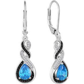 Raymard Two Tone Infinity Dangle Earrings for Women, 925 Sterling Silver Black and White Drop Earrings, Teardrop Bithstone Jewelry for Women