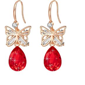 Austrian Crystal Teardrop Butterfly Drop Dangle Earrings for Women 14K Rose Gold Plated Hypoallergenic Jewelry