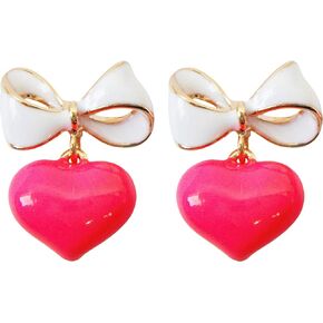 Navachi 18k Gold Plated Bow Heart Colorful Candy Enamel Womens Fashion Elegant Stud Earrings