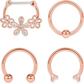 Ruifan 4 قطعة 16 جرام الجراحية الصلب واضح تشيكوسلوفاكيا زهرة الأنف هوب الحاجز الأذن Daith الزنمة الفرس خواتم التجنيب هيئة ثقب المجوهرات in Kuwait
