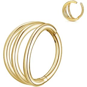 20G 18G 16G Hinged Nose Ring Double Triple Hoop Open Stacked 316L Surgical Steel, 16 Gauge 18 Gauge 20 Gauge Septum Clicker Cartilage Earrings, Diameter 6mm 8mm 10mm, Silver, Black, Gold, Rose Gold, Rainbow
