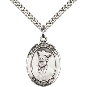 F A Dumont Sterling Silver St. Philip Neri Pendant with 24" Stainless Steel Heavy Curb Chain. Patron Saint of U S Army Special Forces