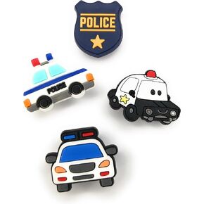 WorkedLikeACharm 4pcs Police Car Officer Badge Shield Blue Lives Matter Shoe Charms for Clog Shoes Decoration Gift