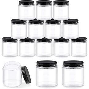 Glarks 12 Pack 2oz 4oz 8oz Glass Jars with Lids, Round Clear Glass Jars with Inner Liner and Black Lids for Storing Creams, Beauty Products, Cosmetic, Lotion and Ointments