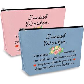 Social Worker Appreciation Gift Makeup Bag Thank You Gifts for Social Worker Birthday Graduation Gift for Employee Volunteer Social Worker Nurse Mentor Teacher Cosmetic Bag Black Beige Travel Pouch
