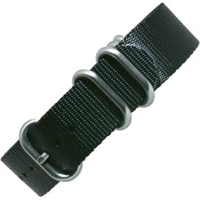 20mm, 22mm, 24mm 5-Ring Military Seat Belt Nylon Watch Band Strap Black, Choose Hardware
