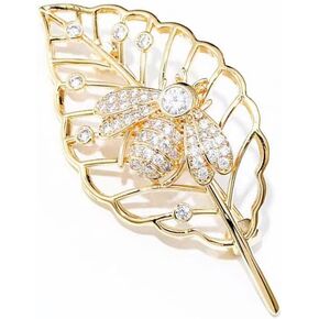 Female Elegant Leaf Brooch,Bee Designated Crystal Brooch Pin Accessory for Women and Girls