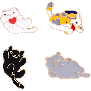 4pcs Cute Cat Brooch Pin Set for Women Girls Lovely Cartoon Lapel Pins Animal Enamel Pins Badge for Clothing Bag Decor