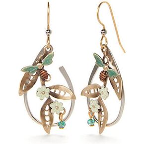 Silver Forest Bee Flower Loop Earrings