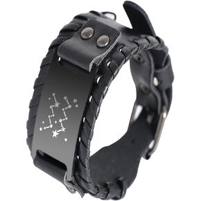 Eigso Punk Leather Cuff Bracelets for Men Women 12 Constllation Sign Retro Wristbands for Man Woman