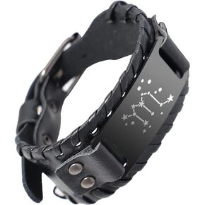 Eigso Punk Leather Cuff Bracelets for Men Women 12 Constllation Sign Retro Wristbands for Man Woman
