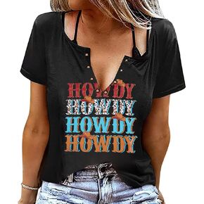 SFHFY Howdy قمصان النساء الرجعية الغربية الجنوبية تي شيرت راعية البقر ليوبارد موسيقى الريف الأعلى مضحك رسالة عادية خمر تيز in Kuwait