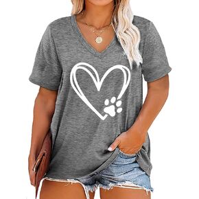 تي شيرت نسائي مقاس كبير على شكل قلب الحب تي شيرت برقبة على شكل V وأكمام قصيرة تيشيرتات صيفية in Kuwait
