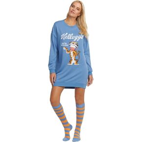 Kellogg's Women's Tony the Tiger Long Sleeve Sleepshirt with Knee High Socks Pajama Set