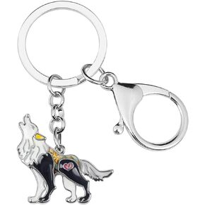 Enamel Zinc Alloy Howling Wolf Keychain Car Key Purse Keyring Wild Animals Jewelry for Women Girls Gifts