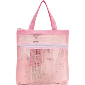 Mesh Shower Caddy Bag Portable Small Hanging Toiletry Tote Bag for Gym Travel Beach Bathroom Sunscreen (Black)