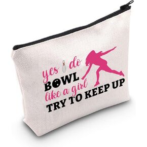 POFULL Bowling Gift Bowling Team Gift Yes I Do Bowl Like a Girl Try to Keep Up Cosmetic Bag Bowling Lover Gifts (Yes I Do Bowl bag)