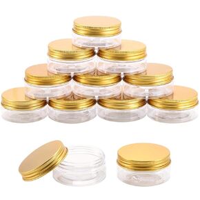 Tecbeauty 12-Pack 180ml Clear Plastic Jars with Lids Refillable Empty Round Containers for Beauty Product, Cream, Lotion, Slime, Gold