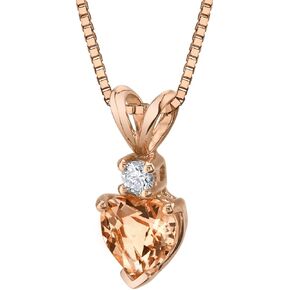 PEORA 14K Rose Gold Morganite with Diamond Pendant, Genuine Gemstone Solitaire Heart Shape Solitaire, 6mm