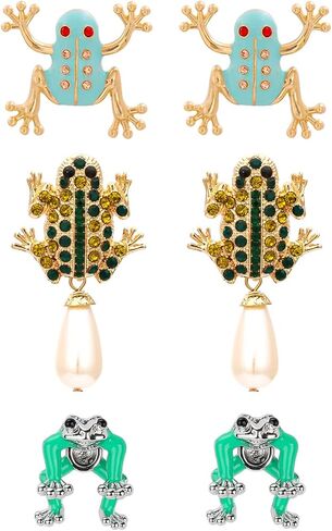 أقراط الضفدع للنساء - أقراط الضفدع الفريدة من نوعها على شكل جيتار الفراولة وأوراق اللوتس | لطيف الحيوان قطرة استرخى المجوهرات الفتيات في سن المراهقة عشاق الهدايا الجمالية in Kuwait