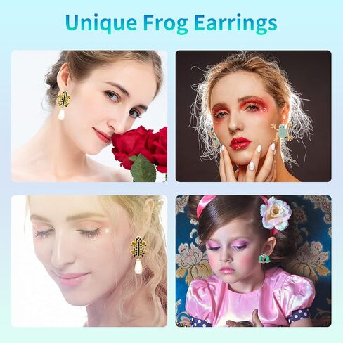 أقراط الضفدع للنساء - أقراط الضفدع الفريدة من نوعها على شكل جيتار الفراولة وأوراق اللوتس | لطيف الحيوان قطرة استرخى المجوهرات الفتيات في سن المراهقة عشاق الهدايا الجمالية in Kuwait