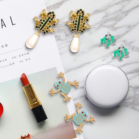 أقراط الضفدع للنساء - أقراط الضفدع الفريدة من نوعها على شكل جيتار الفراولة وأوراق اللوتس | لطيف الحيوان قطرة استرخى المجوهرات الفتيات في سن المراهقة عشاق الهدايا الجمالية in Kuwait