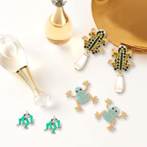 أقراط الضفدع للنساء - أقراط الضفدع الفريدة من نوعها على شكل جيتار الفراولة وأوراق اللوتس | لطيف الحيوان قطرة استرخى المجوهرات الفتيات في سن المراهقة عشاق الهدايا الجمالية in Kuwait