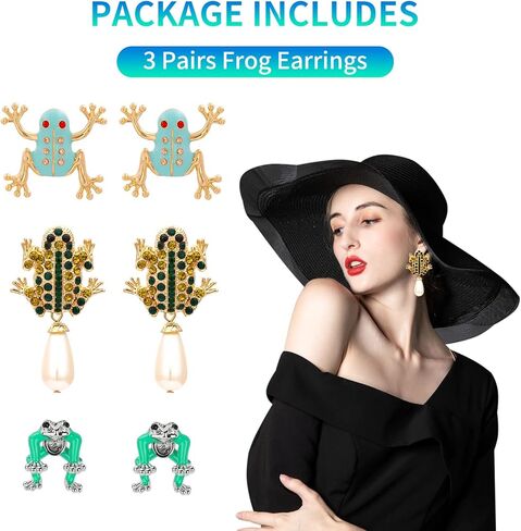 أقراط الضفدع للنساء - أقراط الضفدع الفريدة من نوعها على شكل جيتار الفراولة وأوراق اللوتس | لطيف الحيوان قطرة استرخى المجوهرات الفتيات في سن المراهقة عشاق الهدايا الجمالية in Kuwait