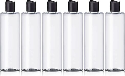 زجاجات بلاستيكية شفافة فارغة سعة 236 مل مع أغطية علوية على شكل قرص أسود، وحاويات أسطوانية قابلة لإعادة الملء للشامبو واللوشن والكريم والمزيد... عبوة من 6 قطع، خالية من مادة BPA، مصنوعة في الولايات المتحدة الأمريكية in Kuwait