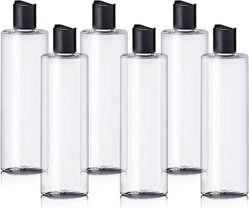 زجاجات بلاستيكية شفافة فارغة سعة 236 مل مع أغطية علوية على شكل قرص أسود، وحاويات أسطوانية قابلة لإعادة الملء للشامبو واللوشن والكريم والمزيد... عبوة من 6 قطع، خالية من مادة BPA، مصنوعة في الولايات المتحدة الأمريكية in Kuwait