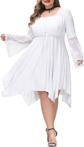 Hanna Nikole Women Plus Size Renaissance Dress, Retro Medieval Costume Irregular Hem Midi Dresses for Halloween Party in Saudi Arabia