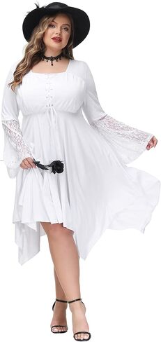 Hanna Nikole Women Plus Size Renaissance Dress, Retro Medieval Costume Irregular Hem Midi Dresses for Halloween Party in Saudi Arabia
