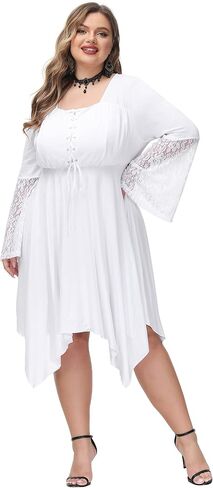 Hanna Nikole Women Plus Size Renaissance Dress, Retro Medieval Costume Irregular Hem Midi Dresses for Halloween Party in Saudi Arabia