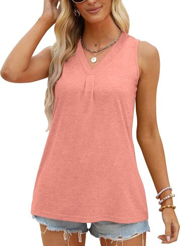 Tank Top for Women Summer V Neck T Shirts Casual Blouses Sleeveless Tunic Tops Loose Fit in Saudi Arabia