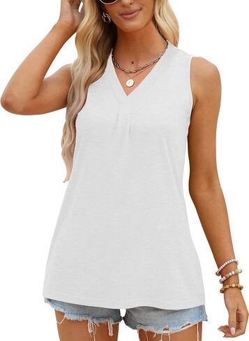 Tank Top for Women Summer V Neck T Shirts Casual Blouses Sleeveless Tunic Tops Loose Fit in Saudi Arabia