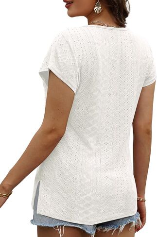 XIEERDUO Womens Summer Tops Cap Sleeves Eyelet Fabric Tshirts V Neck Tank Tops Loose Fit in Saudi Arabia