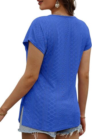 XIEERDUO Womens Summer Tops Cap Sleeves Eyelet Fabric Tshirts V Neck Tank Tops Loose Fit in Saudi Arabia